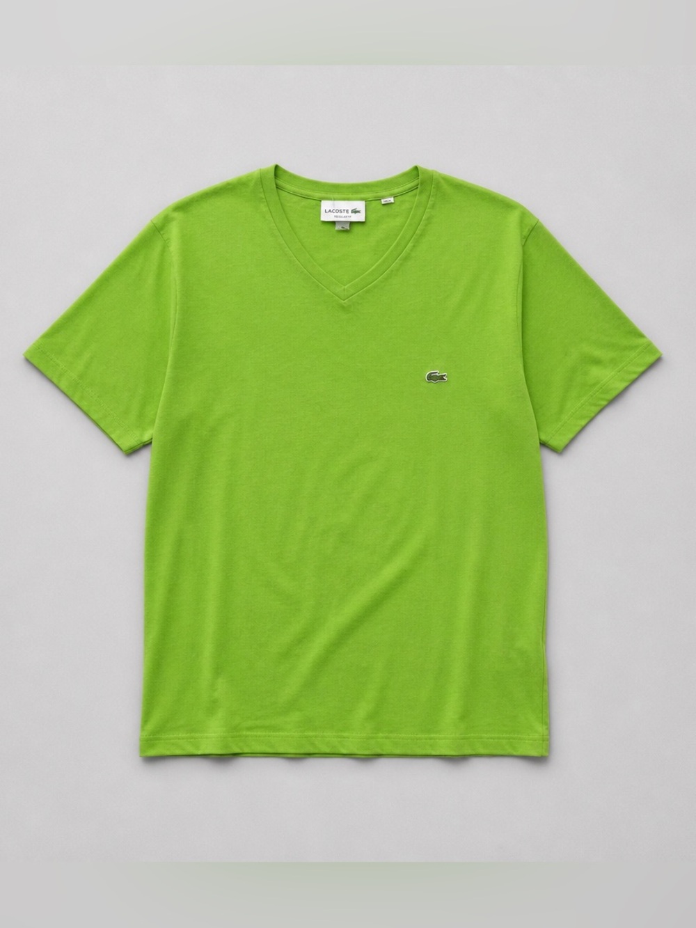 Lacoste Women’s V-Neck Short Sleeve T-Shirt in Lime Green Regular Fit XL